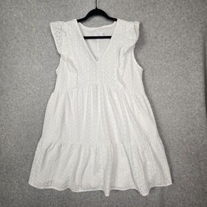 Time and Tru Dress Womens Large White Eyelet Sleeveless Cottagecore Tiered